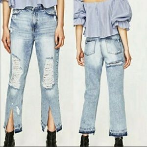 Zara TRF Destroyed Jeans Split Hem NWT